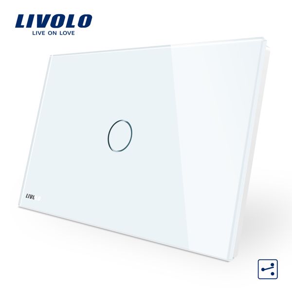 

стандарт livolo au / сша, сенсорный выключатель, 1-клавишный 2-полосная, сенсорный экран выключатель света, белый кристалл стеклянная панель