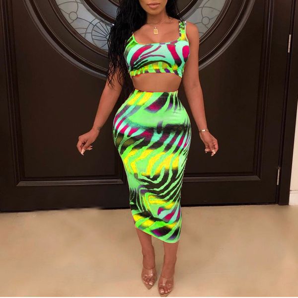 

two piece set club outfits tie dye crop and midi skirt set bodycon 2 piece summer clothes women vintage matching sets, White