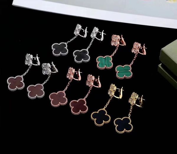 

luxury designer jewelry women earrings brand earrings fashion diamond double flower earrings dangle earring, Golden;silver