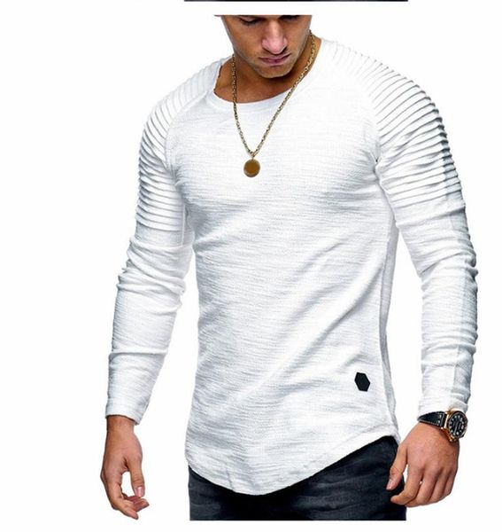 

19aw mens designer tshirt fashion crew neck solid color ruched long sleeve tees casual mens tshirts, White;black
