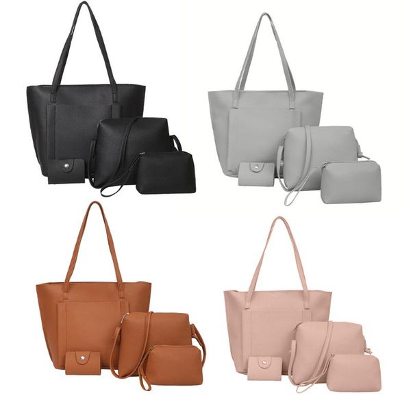 

4pcs women pu leather handbag shoulder crossbody bag clutch bag card holder