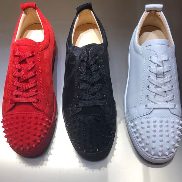 

2020 men sneakers red bottom shoe low cut suede spike running shoes for men and women shoes party wedding crystal leather sports sneakers, Black