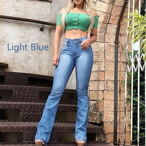 

flare size style retro fashion plsu long casual womens solid denim jeans womens pants pants designer buwji, Black