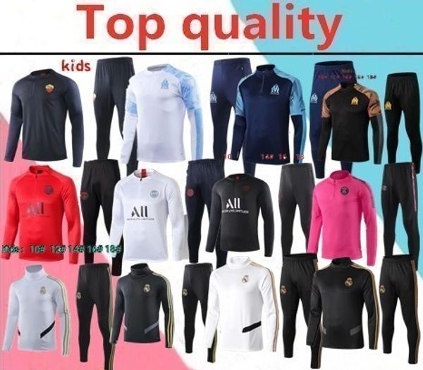 

2019 2020 paris verratti mbappe rome kids soccer tracksuit 2020 real madrid hazard payet kids football training suit, Black