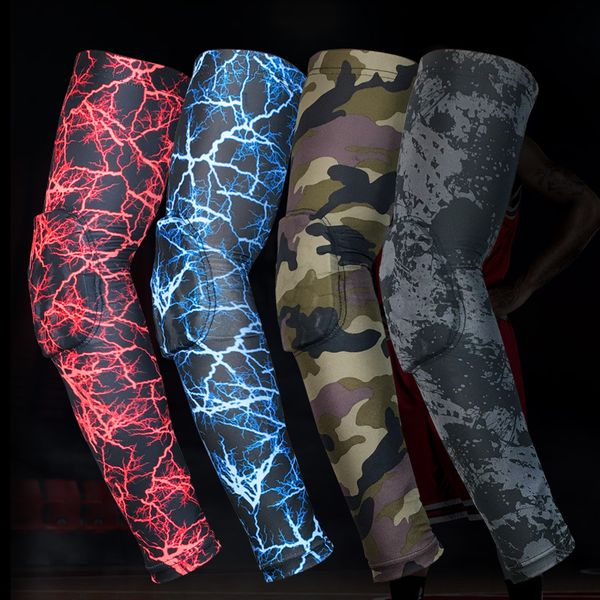 

1pcs high elastic gym sports long arm sleeve support basketball shooting honeycomb sport elbow arm warmers pad for men, Black;gray