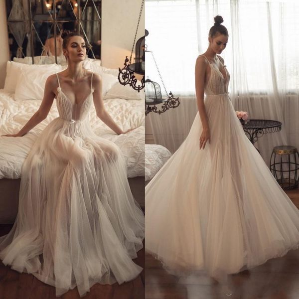 

julie vino beach wedding dresses 2020 simple design spaghetti straps bridal gowns backless bohemian wedding dress vestido de novia, White