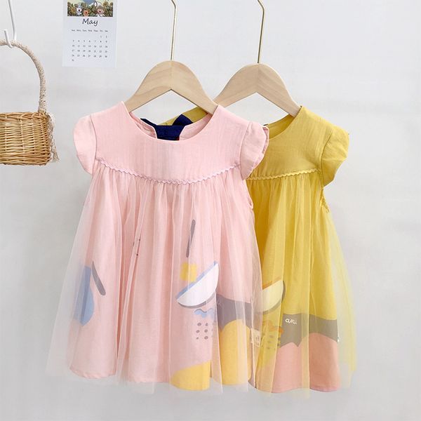 

детская одежда летняя новенькая платье western style летучий рукава детские сетки юбка девушки платье принцессы, Red;yellow