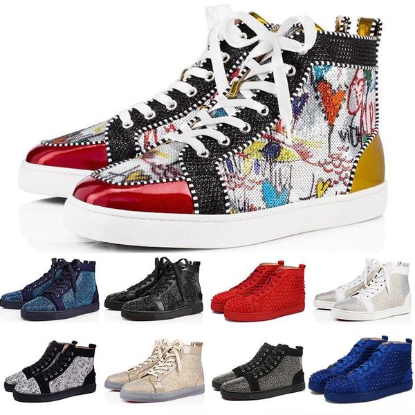 

fashion designer brand studded spikes flats shoes red bottom casual shoes men and women party lovers genuine leather sneakers, Black