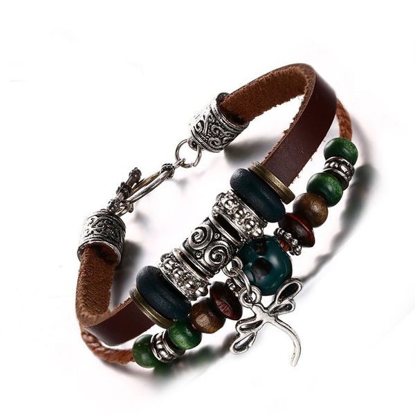 

fashion vintage leather braided leather string opal bracelet jewelry sale, Golden;silver