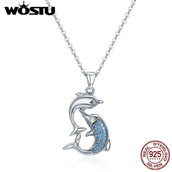 

wostu romantic 100% 925 sterling silver love dolphins pendant necklace for women silver jewelry mother's day gift cqn168