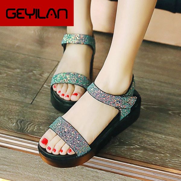 

2019 simple summer sandals women platform flat heel casual shoes thick bottom shoes woman white blue pink, Black