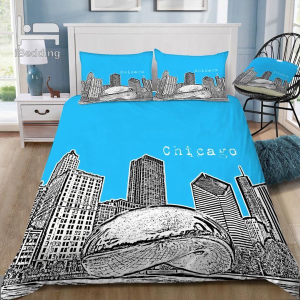 

chicago illinois blue 3d bedding set printed duvet cover set  king twin size