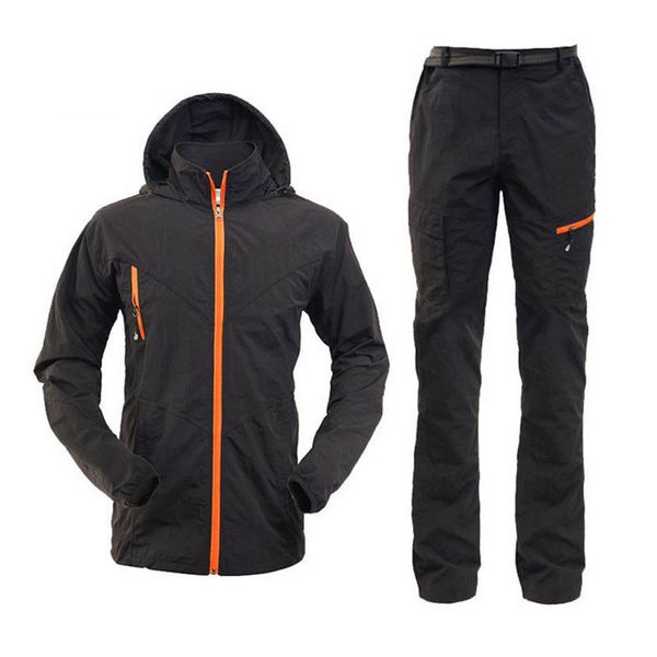 

mens quick dry anti-uv sunscreen jacket pants lightweight fishing clothes outdoor hiking camping sets men climbing cycling suits, Gray;blue