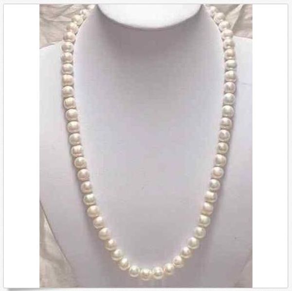 

long 25" 9-10mm genuine white akoya pearl necklace14k gold, Silver