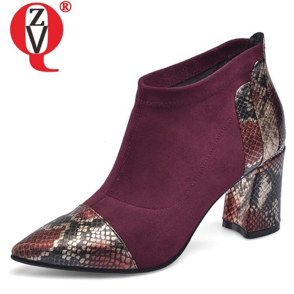 

zvq winter new fashion ankle boots outside high heels pointed toe mixed colors genuine leather office women shoes drop shipping, Black