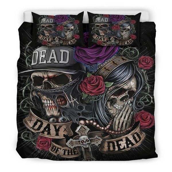 

3d digital printing skull bedding set for king size bed europe style 3d sugar skull duvet cover with pillowcase
