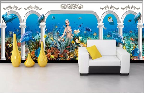 

3d wallpaper custom p murals green underwater world roman column palace mermaid house background wall painting wallpaper for walls 3 d