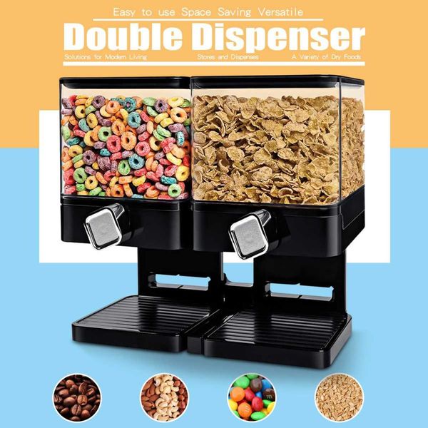 

double cereal dispenser storage dry snack container wall mounted kitchen canister fresh contain box for home kitchen
