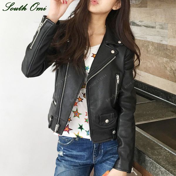 

faux leather jacket women moto biker leather jackets zip coats chaqueta blazer pu jack jaqueta couro blouson cuir femme casaco, Black