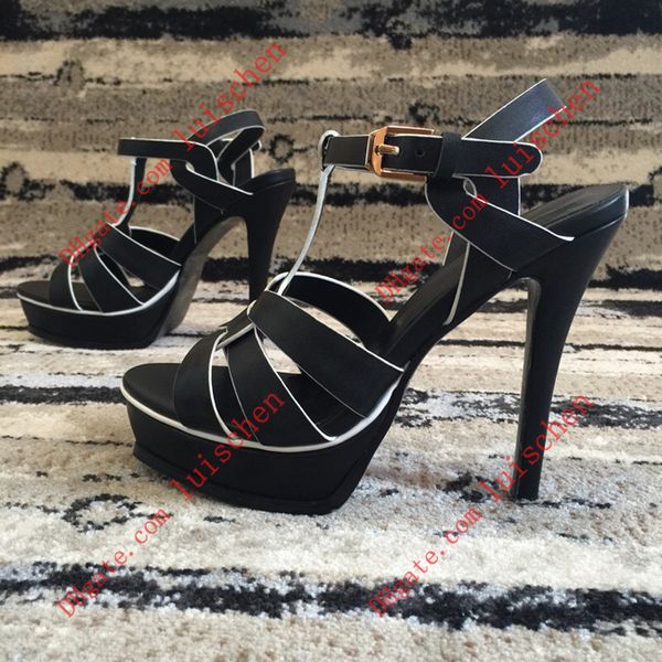 

origianl box 2018 new color popular summer luxury ladies sandals riband ankle strap chunky heel shoes party fashion ladies shoes .5cm, Black