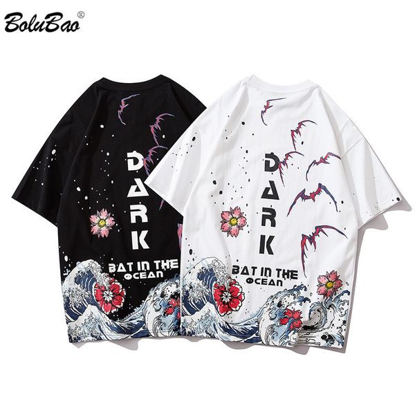 

bolubao men's print cotton t-shirt fashion brand men hip hop loose high street male japanese style t shirts, White;black