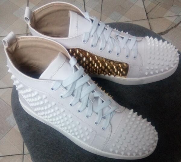 

maroon spikes high sneakers red bottom shoes women,men trainers wine-red patent leather junior lace-up spikes red sole luxury part t18, Black