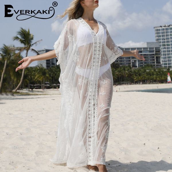 

everkaki lace maxi dresses women vestidos summer transparent beach ladies boho long dress overall female 2020 new fashion, Black;gray