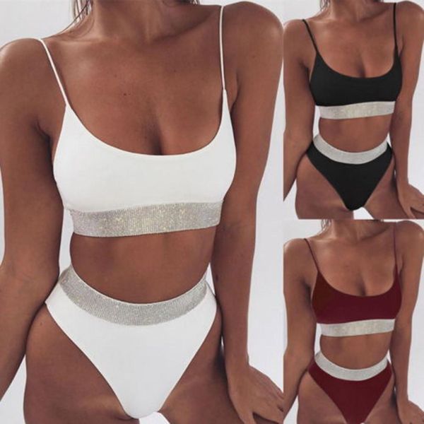 

bikini 2019 women solid bikini set swimming two piece swimsuits swimwear beach suit female beach bathing suits biquini, White;black