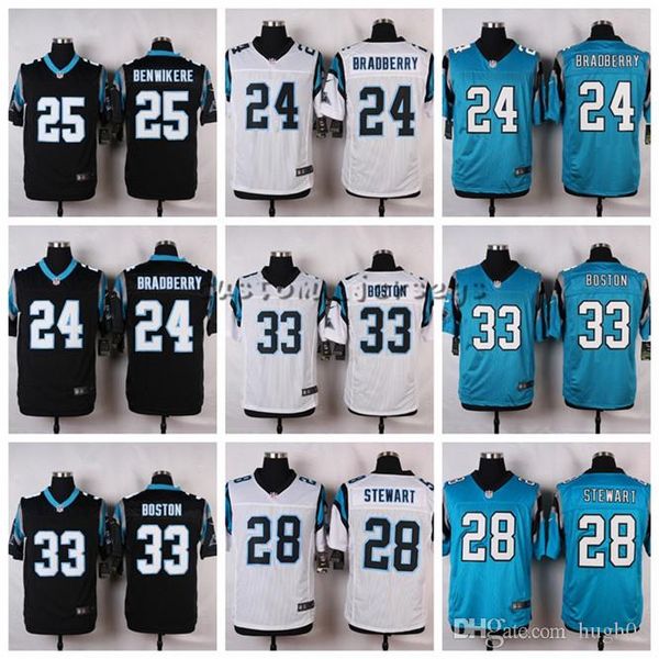 

carolina new panthers #33 tre boston 28 jonathan stewart 26 daryl worley 25 bene benwikere 24 james bradberry elite football jerseys, Black;blue