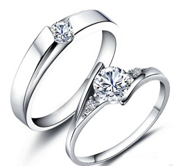 

1 pair=1men+1women size adjustment 20 style fashion couple rings for engagement wedding rings zircon wedding anniversary gift silver