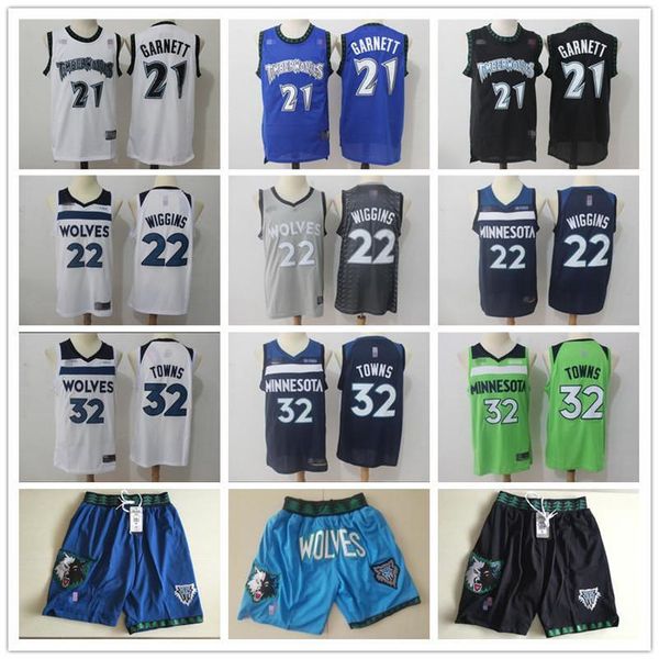 

mens minnesota timberwolves karl-anthony 32 towns andrew 22 wiggins kevin 21 garnett basketball shorts basketball jerseys green navy, Black;red
