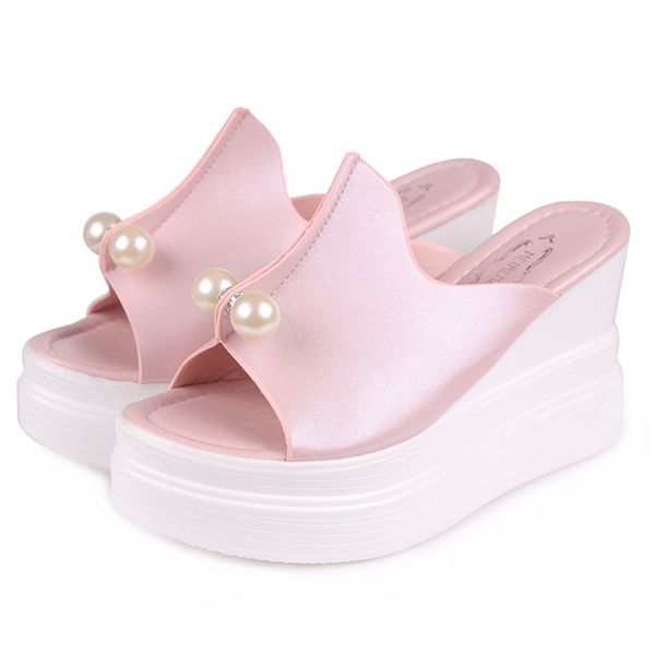 

2019women high heels platform sandals summer slippers peep toe thick heel slippers slides ladies wedges shoes zapatos mujer, Black