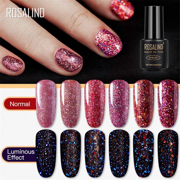 

rosalind 7ml starry diamond nail polish gel varnish glitter gel nail polish art uv&led soak-off glitter manicure nails, Red;pink
