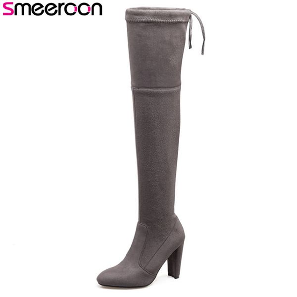 

smeeroon new pointed toe super high heels over the knee boots for women autumn winter boots slip on women big size 34-43, Black