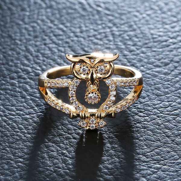 

2020 designer european and american creative explosion models owl plating couple cz jewelry couple gemstone ring ladies factory direct sales, Slivery;golden