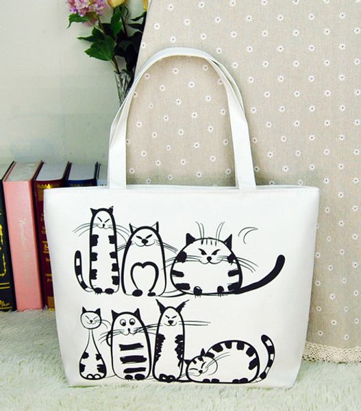 

новый мультфильм кошки printed canvas сумки покупки tote плеча сумку кошелек kx-c8011