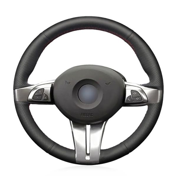

hand sew black genuine leather car steering wheel cover for z4 2003 2004 2005 2006