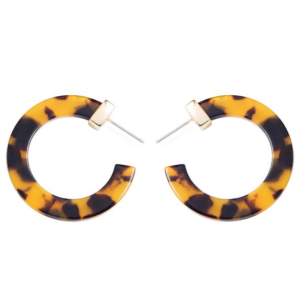 

trendy women earring multi-color small round hoop earrings women circle leopard acrylic acetate tortoise shell hoops alloy earrings, Golden