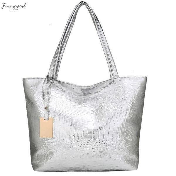 

2020 new women handbag laser hologram leather shoulder bag lady single shopping bags large capacity casual tote bolsa silver plain xew