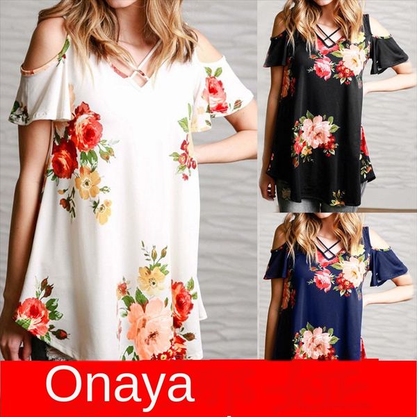 

плечом подвергается цветок напечатанный 0394 # плечом выставлены футболки топ цветок напечатанный футболка топ 0394 #, White