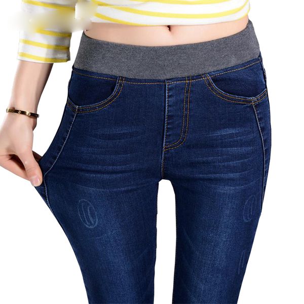 

woman jeans women designer pants 2019 womens new female casual elastic waist stretch jeans plus size 38 denim long lady trousers, Blue