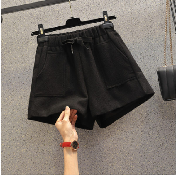 

women's shorts elegant casual woolen women trousers fashion 2021 spring elastic waist plus size bow design loose office fw960, White;black