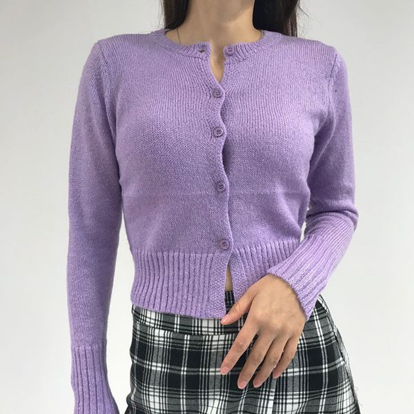 

womengaga 2020 spring new women multi-button short waist short knitwear wild long sleeve cardigan thin sweater wo013, White