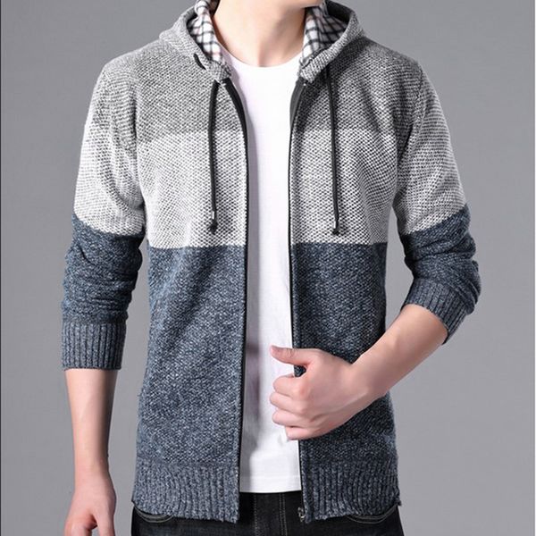

mens plus size jackets hooded zipper warm outerwear knitted winter coats, Black;brown