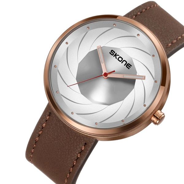 

2020 new listing men watch leather strap business unique design waterproof quartz menwatch fashion men's watch relogio masculino, Slivery;brown