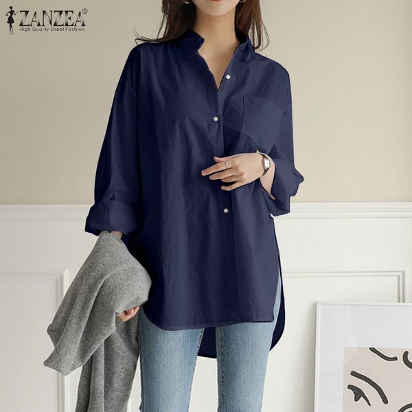 

zanzea women shirts and blouses 2020 feminine blouse long sleeve casual buttons turn-down collar style women tunic blusas, White