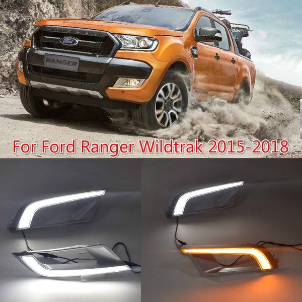 

car flashing 2pcs for ranger wildtrak 2015 2016 2017 2018 led drl daytime running light daylight fog head yellow turn lamp