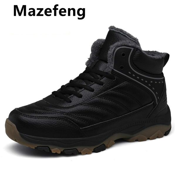 

men winter snow boot warm super man hih quality waterproof leather sneakers outdoor male hikin boots work shoes 39-48, Black