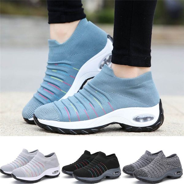 

fashion casual shoes women sneaker thick bottom rocking mesh soft bottom sports shoes vintage solid slip on breathable, Black