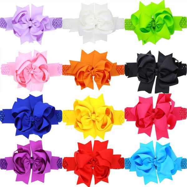 

baby princess girls solid color bowknot headbands infants hairbands kids children bow elastic party hair accessories, Slivery;white